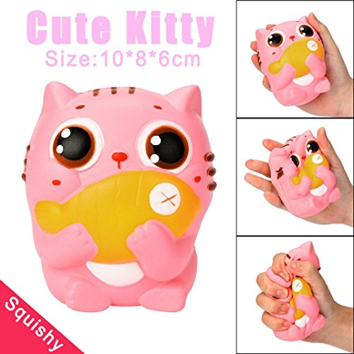 Morecome 10CM Cute Cat Cream Scented Squishy Slow Rising Squeeze Strap Kids Toys Gifts (A)