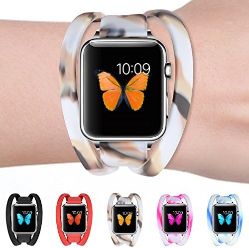 For Apple Watch Band, 38mm 42mm Silicone Strap Double Tour Replacement Wristband with Metal Clasp for Apple Watch Series 3 Series 2 Series 1 S/M M/L Size, iWatch Bands 42mm Womens(Camo)