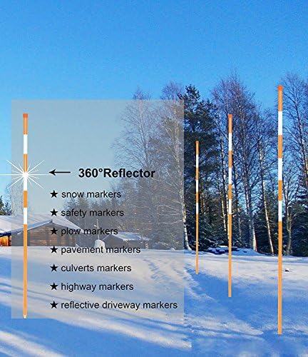 FiberMarker, 5Ft 20Pack Orange High Visible 1/4Inch Dia Snow Pole, Hollw Snow Plow Marker Set With 3 Pieces Reflective Tapes