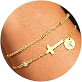 Ritach Cross Bracelets for Women Dainty Gold Plated Letter Initial Cross Bracelets for Women Trendy Personalized Letter Bracelet Birthday Gifts for Her