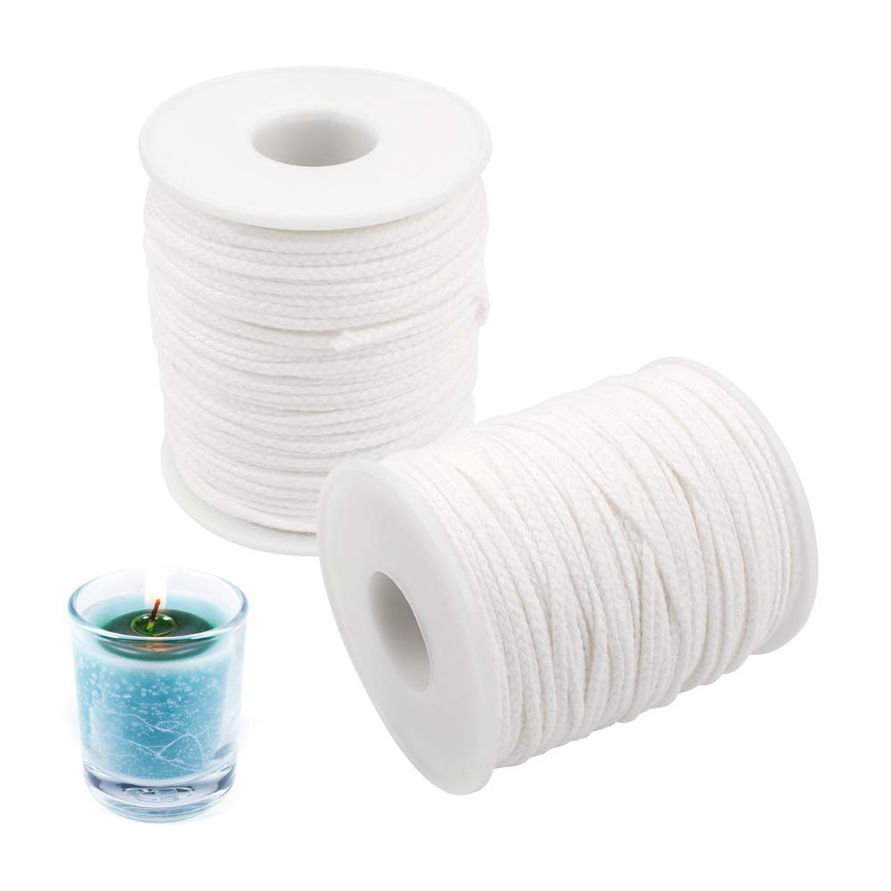 Huayue Candle Wicks, 2 Rolls, Cotton, 122.0m, Smokeless, Organic, 4 Ply, White, Candle Making Material for DIY Craft