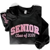 POPPOP Personalized Embroidered Senior Sweatshirt, Class of 2026, Custom Graduation Shirt, School Shirt for Her