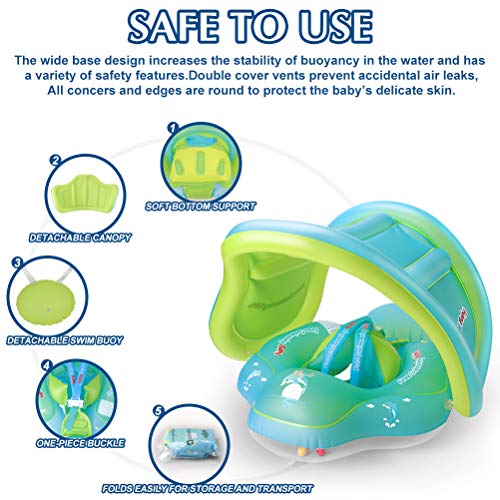 Free Swimming Baby Pool Float Activity Center with Removable Canopy for Kids Aged 6-36 Months Fun on The Water (L, Green)