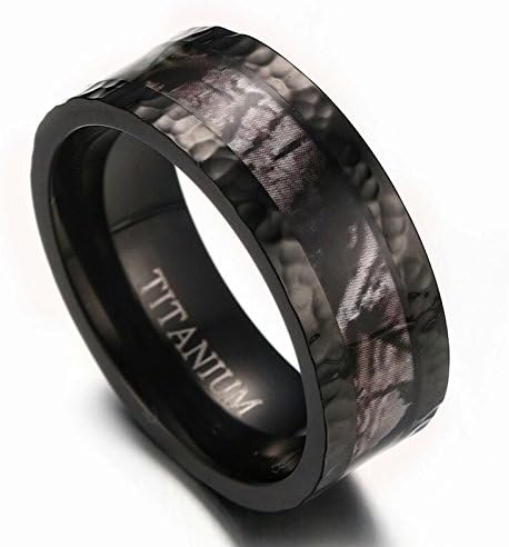 8mm Men's Black Camouflage Hunting Titanium Wedding Band Ring With Hammered Finish (14)
