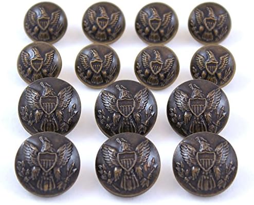 Premium WATERBURY Metal ~ANTIQUE BRASS 14-Piece DOUBLE BREASTED~ AMERICAN CIVIL WAR ~UNION ARMY EAGLE EMBLEM~ UNIFORM Sport Coat Jacket SHANK Style BLAZER BUTTON SET ~ MetalBlazerButtons.com