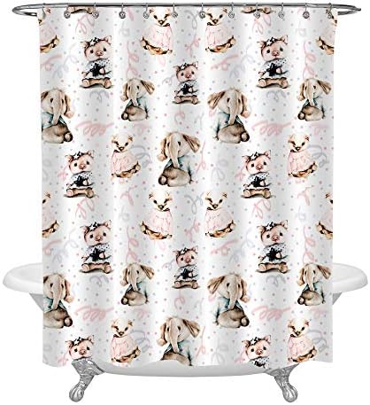 MitoVilla Cute Toy Animal Pattern with Elephant, Badger, Pig Shower Curtain, Waterproof Art Print Bathroom Curtains with Hooks for Baby Girls, 72 x 72 inches, Colorful