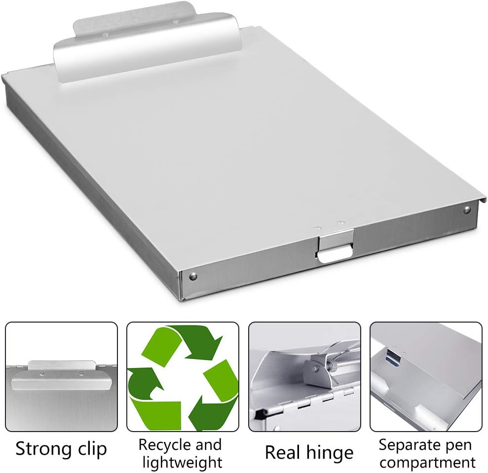 Metal Clipboard with Storage, Letter Size Form Holder Portfolio Aluminum Metal Binder with High Capacity Clip Posse Box - Surface for Legal Size Paper, for Office Business Professionals Stationer : Office Products