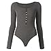 May&Maya Women's Deep Scoop Neckline Button Placket Bodysuit Gray Size L