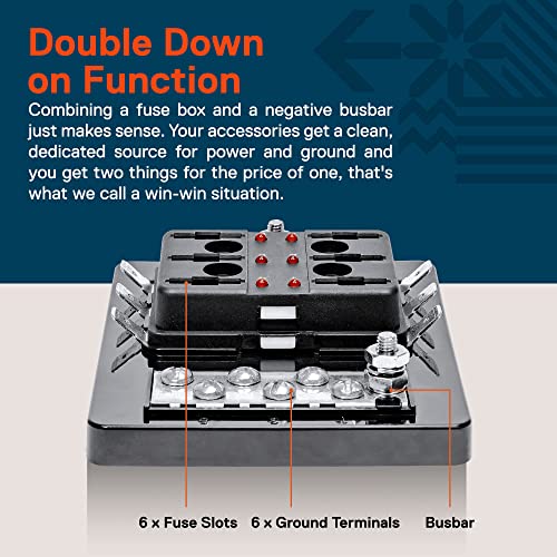 6 Way Blade Fuse Box with Ground Negative Bus bar for Automotive [ATC/ATO Blade Fuses] [100 Amp