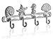 Vintage Seashell Coat Hook Hanger Rustic Cast Iron Wall Hanger w/4 Decorative Hooks - Includes Screws and Anchors - Beach House Decor - Antique White
