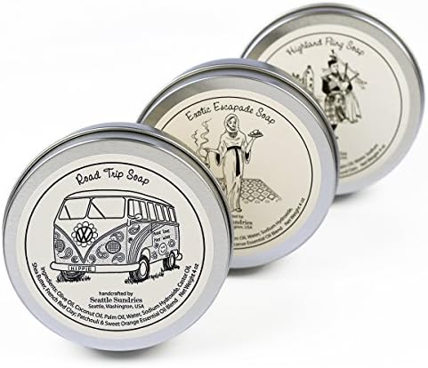 Adventure Soap Pack from Seattle Sundries: 100% Natural & Hand Made. Scented with Essential Oils. 3 Bars in Attractive Gift Tins. The Best Selection for Tourist Vacation Favorites.
