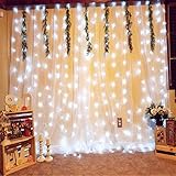 Outop Double Link Design 9.8FT 304 LED 8 Model Window Curtain String Lights Icicle Fairy Lights for Wedding Ceremony Christmas Party Celebration Home Patio Lawn Garden Decorations (White)