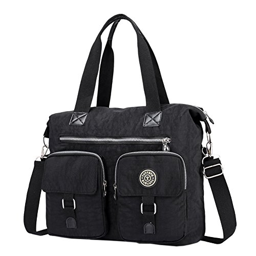 EasyHui Womens Nylon Crossbody Shoulder Bag Messenger Handbags Waterproof Tote Bag Large Travel Purse Mommy Bag Black