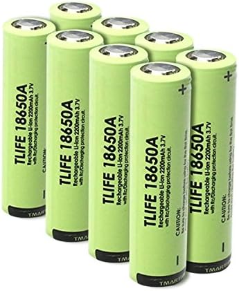 8Pcs TLIFE 3.7V 2200mAh 18650 2.73Inch Length Rechargeable Li-ion Batteries with Protection Board Green (Flat-top)