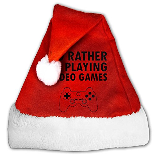 BLI Christmas Hat Santa Hat Nice Festive Holiday Hat Velvet Santa Hat Dressdown I’d Rather Be Playing Video Games Custom Christmas Hat, Plush Fabric,Perfect For All Family Size M