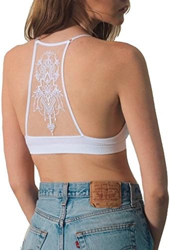 BohoNow Boho Chic Medallion Racerback Bralette (M/L, White)
