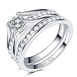 iSilver 2.0 Carat Princess Cut Wedding Engagement Ring, 925 Sterling Silver Stainless Steel