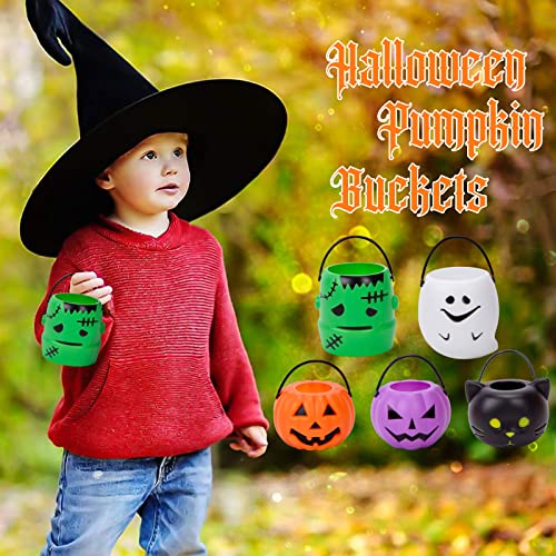 3 otters Mini Halloween Pumpkin Buckets, 10PCS Colorful Candy Buckets Halloween Trick or Treat Pumpkin Bucket, Halloween Goodie Bags