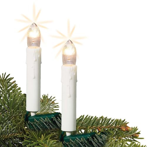 hellum Lichterkette Kerzen Weihnachtsbaum, Kerzen Lichterkette innen mit Clip, 30 Lichter, beleuchtete Länge11,6m, Zuleitung 1,5m Kabel grün,Schaft we
