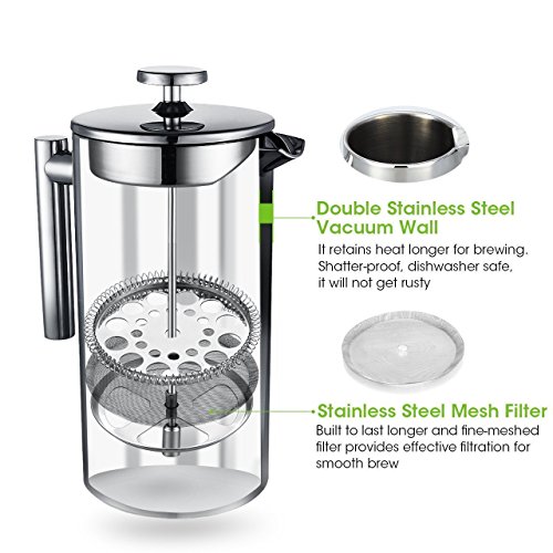Miuly Cafetiere French Press Small Szie 350ml/12oz,Stainless Steel