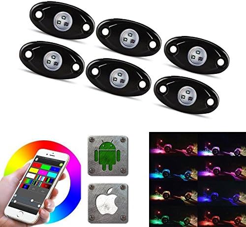 LED Rock Light Kits with RGB Lights for Offroad, Crawling, Climbing Waterproof, SoundSync, Bluetooth App Controls Lamp Waterproof (6 pods)
