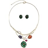 Mycitta Chunky Statement Jewelry Set Vintage Retro Leaf Flower Floral Geometric Bohemian Boho Bib Necklace Earring Set Fashion Costume Jewelry for Women Girls Wedding Party Prom Unique Gift