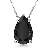 Gem Stone King 14K White Gold Black Onyx Pendant Necklace for Women | 2.77 Cttw | Gemstone December Birthstone | Pear Shape 12X8MM | With 18 Inch Chain