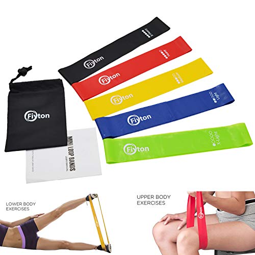 Fiyton Resistance Mini Loop Exercise Bands Set of 5 with Instruction Guide, Carry Bag for Home Fitness Unisex Strength Training