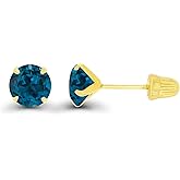 Solid 14k Gold Hypoallergenic 5mm Round Birthstone Solitaire Prong Set Screw Back Stud Earrings