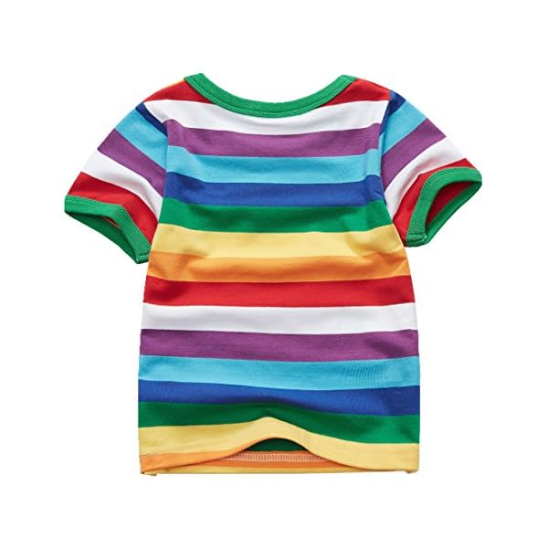 Sooxiwood Little Boys T-Shirt Rainbow Striped O-Neck Cotton Blend Halloween Rainbow Shirt for Boys - Image 3