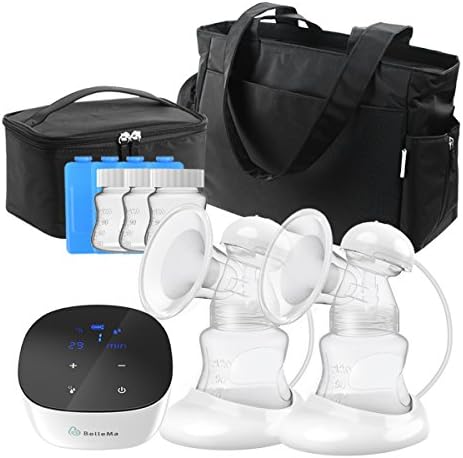 BelleMa E5 Double Electric Breast Pump with Tote and Cooler Pack, Hospital Grade, Patented 3D Collection Closed System, 2-Phase Mode, 9 Suction Levels, Li-Battery, Portable for Travel/Office/Home