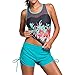 SUNNOE Women's Sleeveless Printed Mesh Splice Racerback Tankini Sets with Boyshort Two Piece Swimsuit Swimwear