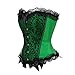 Womens Floral with Black Lace Trim Corset Satin Overbust Waist Cincher Bustier, Green, M/Natural waist:26-27inch