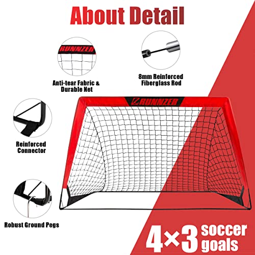 L RUNNZER Portable Soccer Goal, Soccer Nets for Backyard Training Goals for Soccer Practice with Carry Case, 4' x 3'