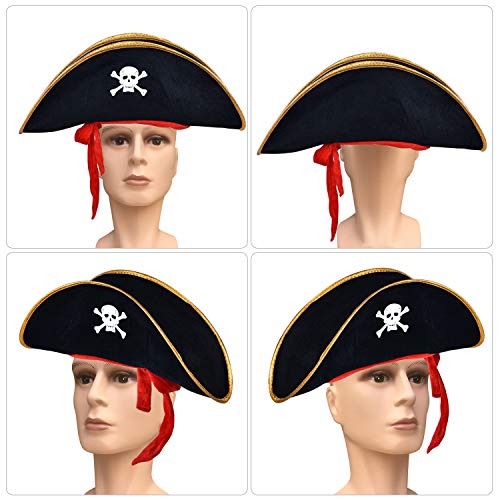 SAYAYA 4 Pieces Pirate Hat with Eye Patch Classic Skull Print Pirate Captain Costume Cap for Halloween Masquerade Party Cosplay Hat Prop - Thumbnail 3