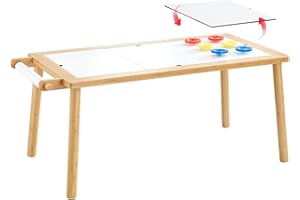 Beright 5 in 1 Children's Table, Play Sand Indoor Sensory Table, Kids Art Table Drawing Table with Paper Roll & Paint Cups, not with Storage Bin, Bamboo