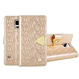 Pooqdo (TM) 2015 HOT Sell Luxury Flip Leather Wallet Case For Samsung Galaxy S5 i9600 (Gold)