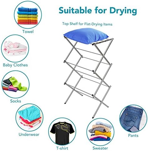 YOSIL 3-Tier Folding Anti-Rust Compact Stainless Steel Clothes Drying Rack, Gray (22.8320.873.54 inches)