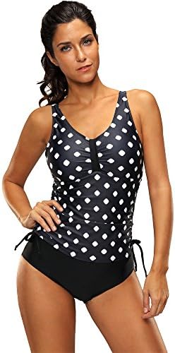 Women's Padded Two Pieces Pattern Printed Tankini Swimsuit (X-Large, Black)