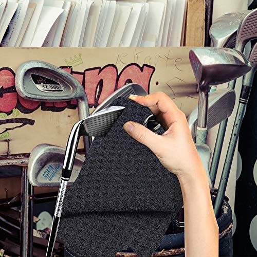 2 Pack Golf Towels, Black Microfiber Waffle Pattern Tri-Fold Golf Club Ball Cleaning Towel For Golf Bags With Clip Men Women Golf Gifts - Thumbnail 5