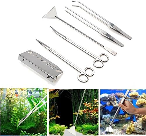 LUTAVOY Aquascaping Tools Set 6 Pieces Stainless Steel Aquascaping Scissors Aquascaping Tweezers and Tool Holder Stand AT26