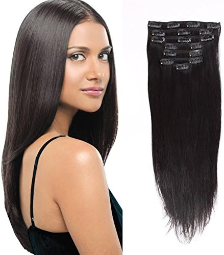 OrderWigsOnline Clip In Human Hair Extensions 7 pieces 100gram/3.6oz 100% Virgin Remy Human Hair Grade 8A for Thin Hair Natural Black 10inch Silky Straight