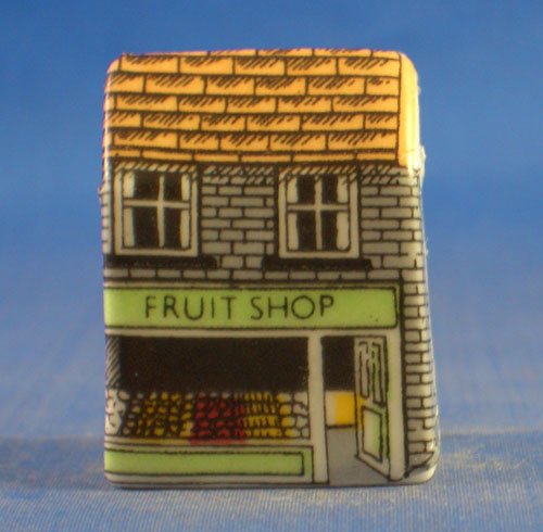 Porcelain China Collectable Thimble - Miniature House Shape - Fruit Shop
