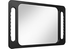 Drop-Proof Hand Mirror with Double Handle, Large Rectangular Hand held Mirror -(16″x10″) Largehand Mirrors with Handle for Salons and Beauty Salons, Light Hair(Black)