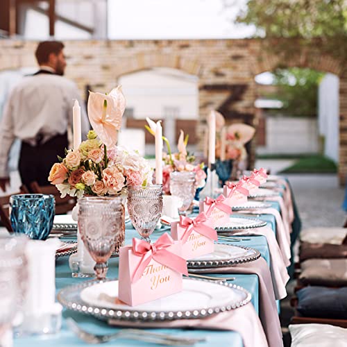 VGOODALL 24PCS Small Thank You Gift Bags, Mini Party Favor Bags Pink Candy Bags Treat Boxes Paper Gift Bags with Bow Ribbon for Wedding Valentine\'s Day Bridal Baby Shower Birthday Party