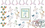 48 Piece Unicorn Theme Birthday Party Favor Bundle Pack for 12 Kids (12 Unicorn Figures, 12 Necklaces, 12 Glitter Bracelets, 12 Rainbow Erasers)