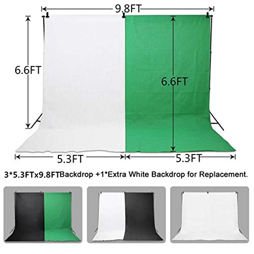 Belle Max Photography Lighting Kit (2 Softbox & 2 Umbrellas) with 4 pcs 28W LED Bulbs, Photo Studio with Adjustable Background Support System with 4 Backdrop(Black/2xWhite/Green), Reflector and bag. - Thumbnail 5