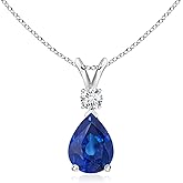 Angara Natural Blue Sapphire Solitaire Pendant for Women | Pear Shape Blue Sapphire Diamond Necklace in 14K Solid Gold/Silver/Platinum With 18" Chain | September Birthday, Gemstone Jewelry Gift