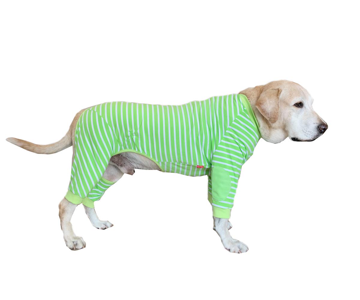 BT Bear Large Dog Clothes, Protect Joints Anti-hair Four-legged Classic Striped Zipper Pet Pajamas Dog Jumpsuit For Medium Dogs Labrador Samoyed (Light Green)