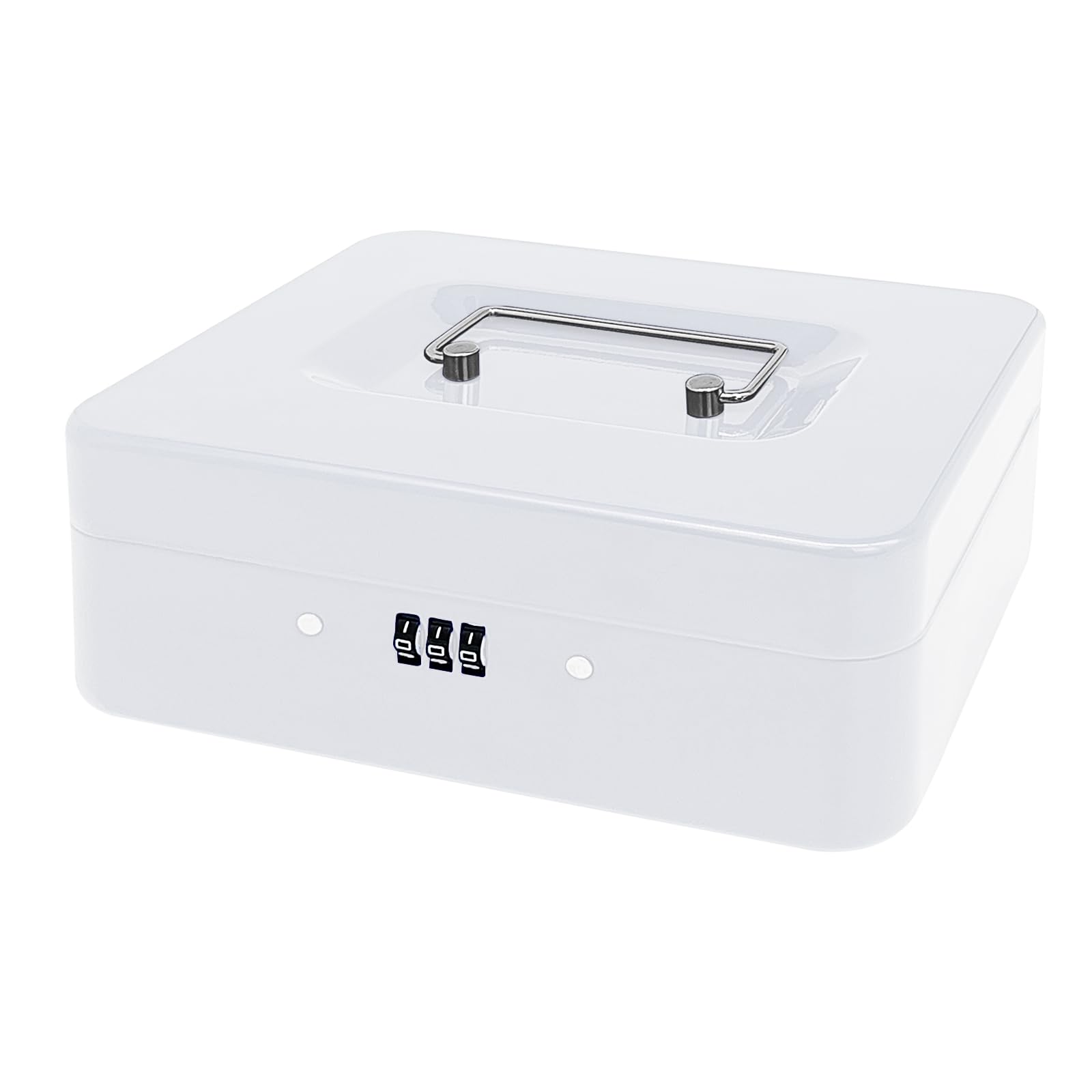 Steel Cash Box with Combination Lock, Metal Small Money Organizer with Removable Money Tray,Cash Storage Box with Lockable Cover (White - 25 * 20 * 8.5 CM)